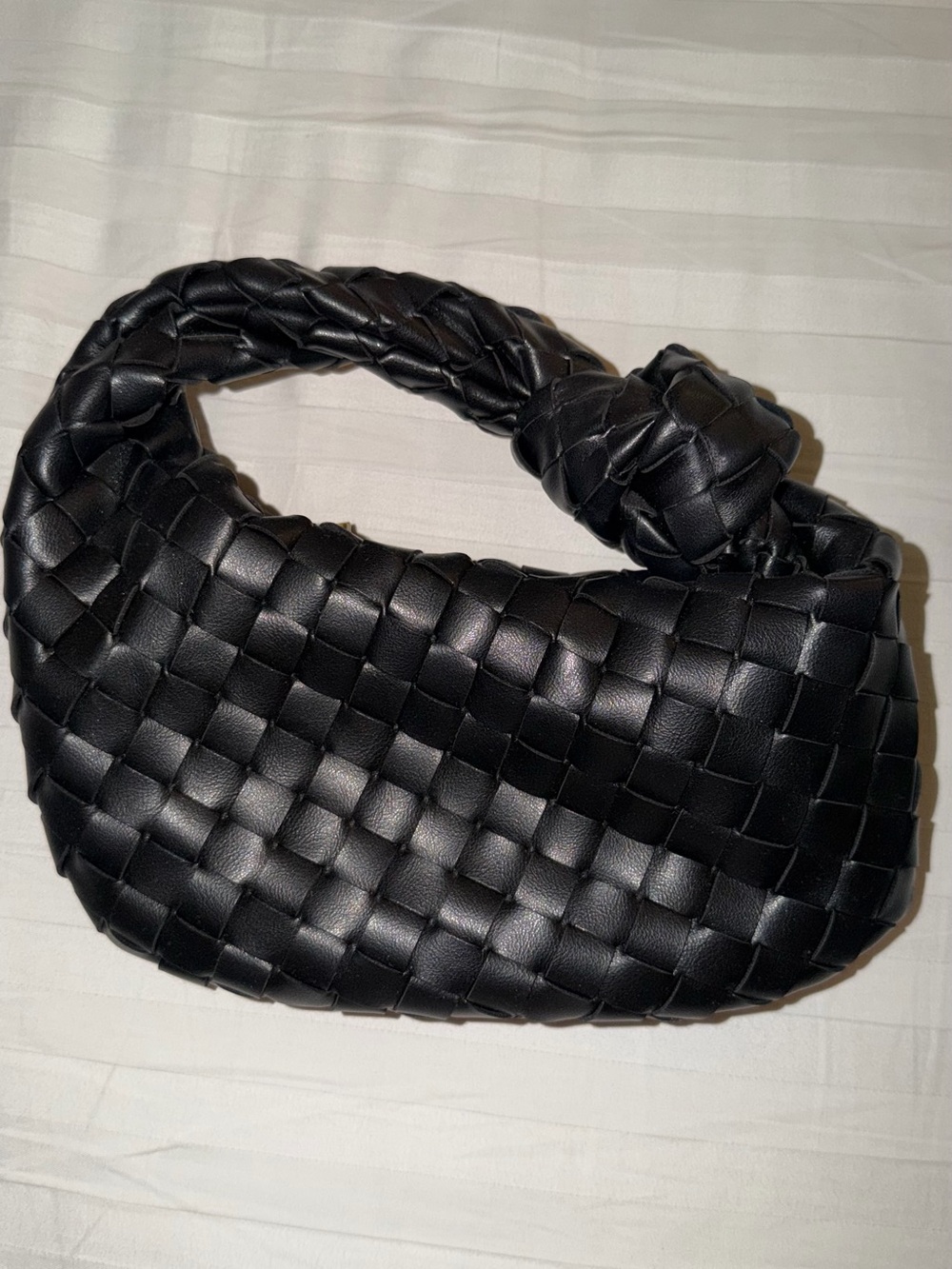 Commense Black Woven Knot-Handle Shoulder Bag